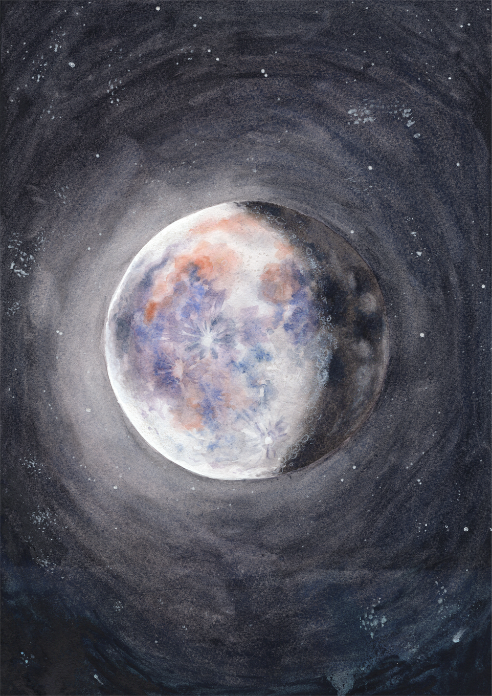An original watercolour painting of the full moon
