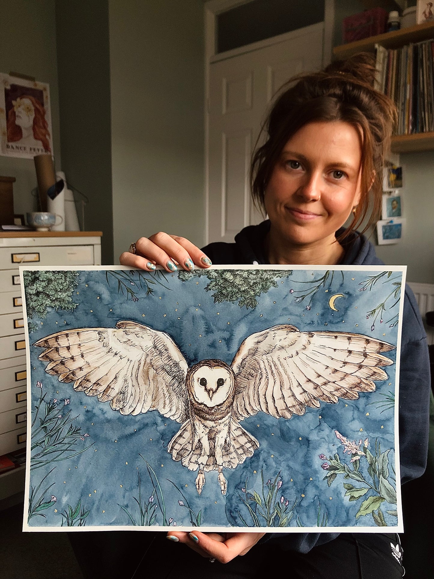 Owl In Flight Illustration | Watercolour