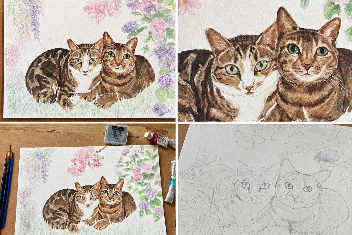 Custom Cat Portrait – Personalised Watercolour Painting
