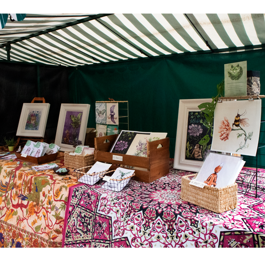 My stall at Moseley Arts market selling my watercolour illustrations 