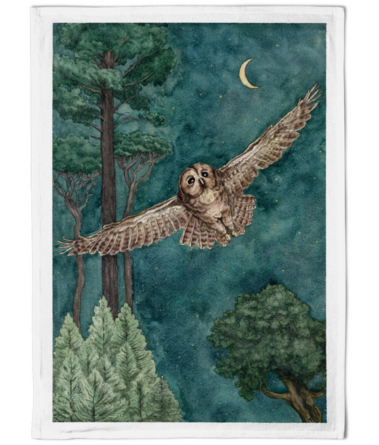 Owl In Flight Cotton Tea Towel