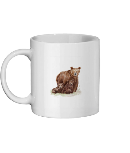 a white ceramic mug with watercolour bears on