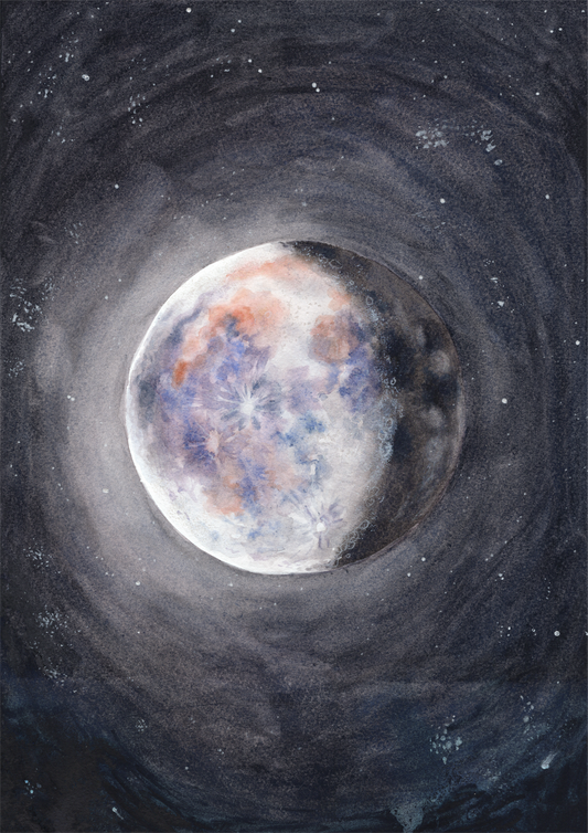 An original watercolour painting of the full moon 