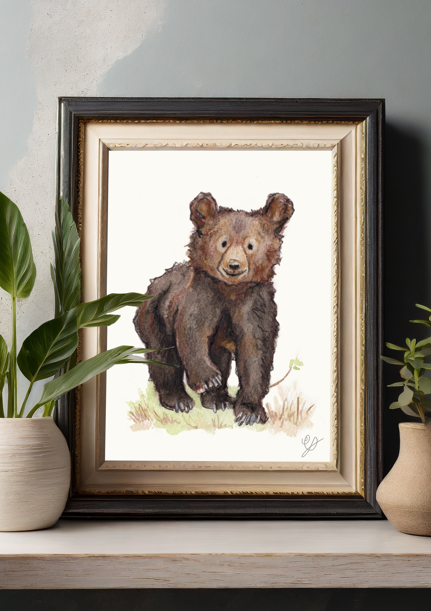 Ink and watercolour bear illustration by Black Country artist Madeleine of Green Fox Illustration