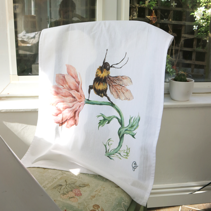 Watercolour Yoga Bee Cotton Tea Towel
