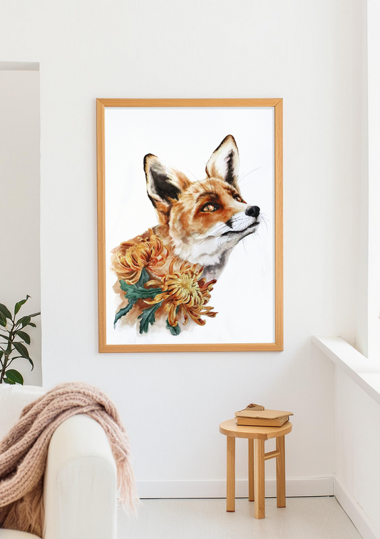  Watercolour Fox Illustration framed on the wall