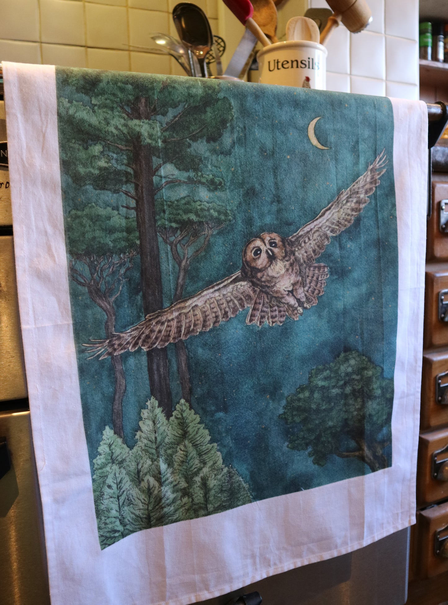 Owl In Flight Cotton Tea Towel
