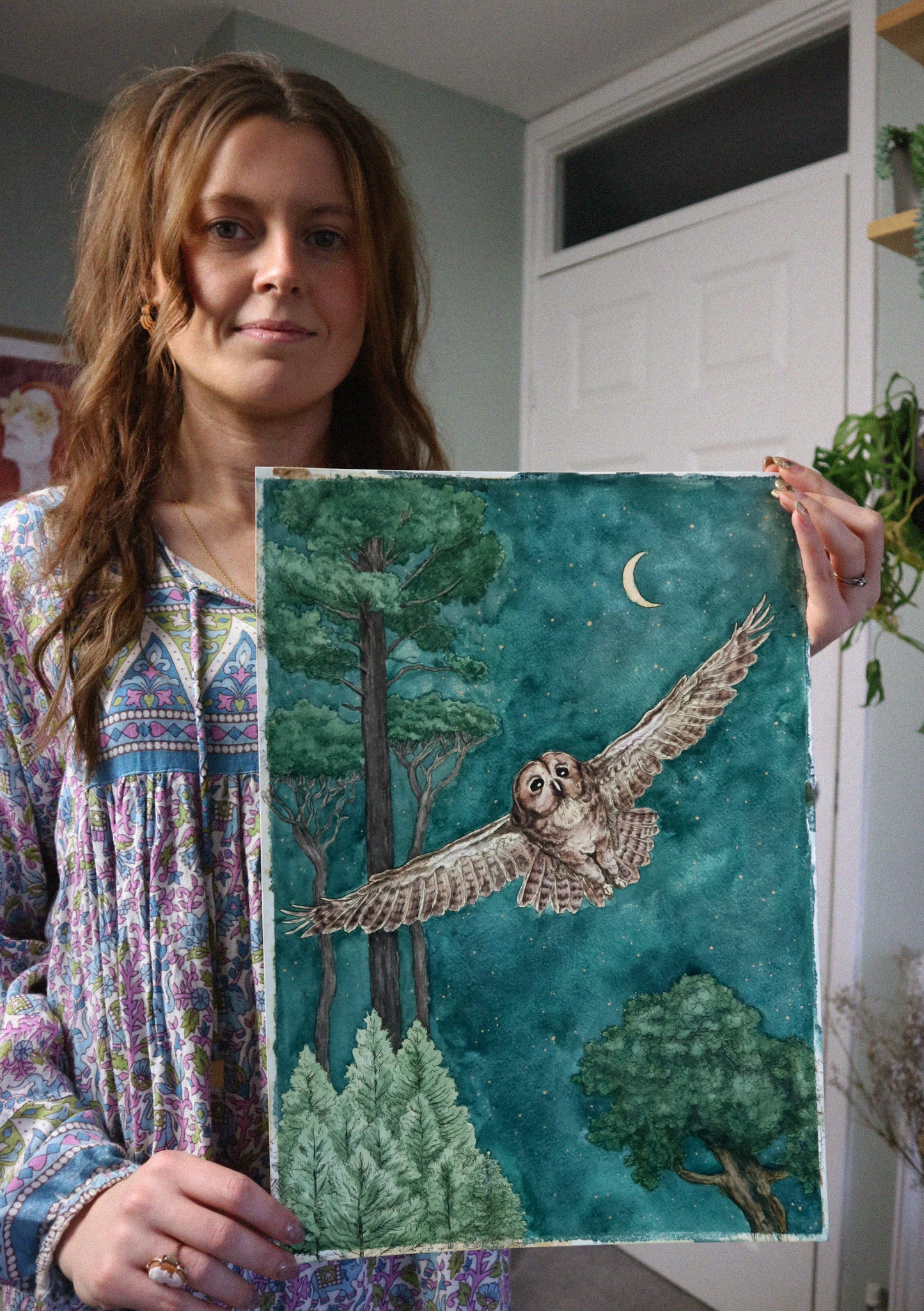 Owl In Flight Cotton Tea Towel