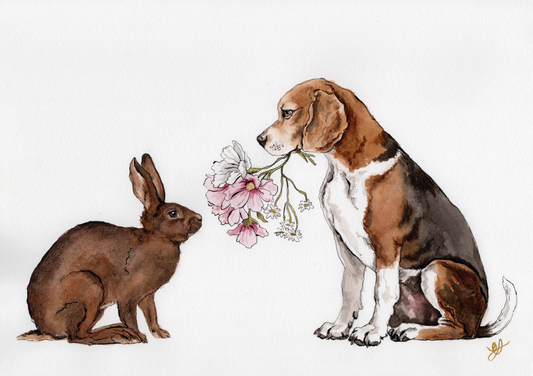The Hare & Hound' Valentines Watercolour | Print
