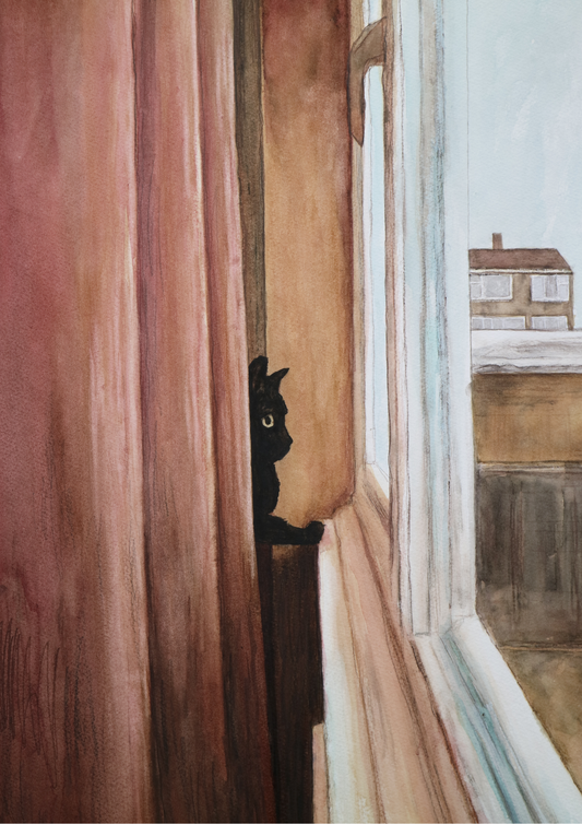 The Windflix Black Cat | SOLD | Original Watercolour Painting