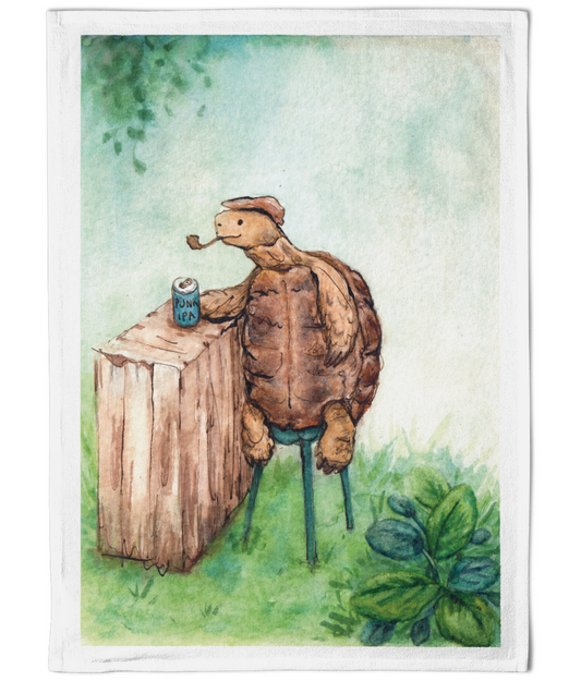 Tortoise Having A Beer Cotton Tea Towel