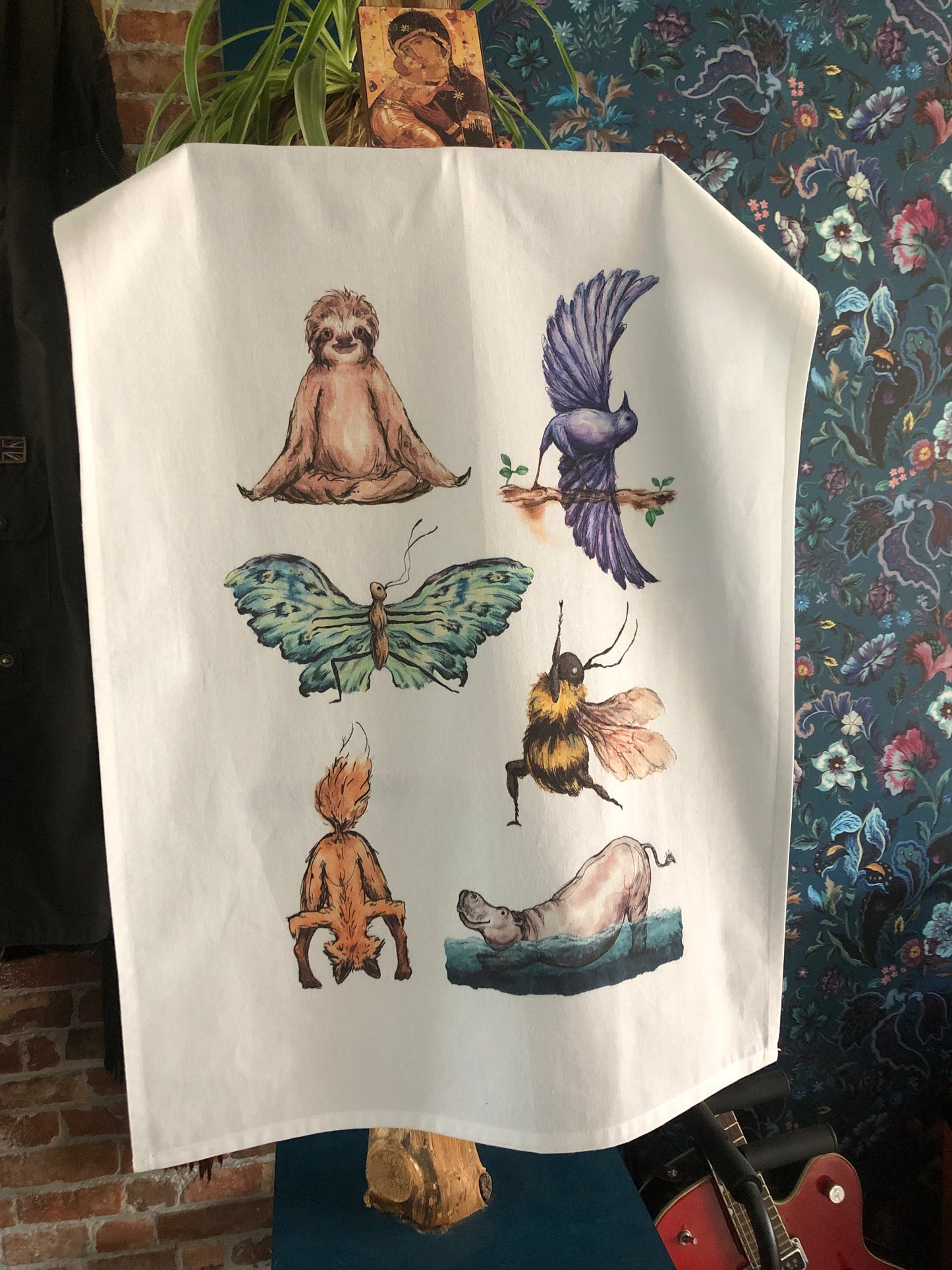 Watercolour Yoga Animals Cotton Tea Towel