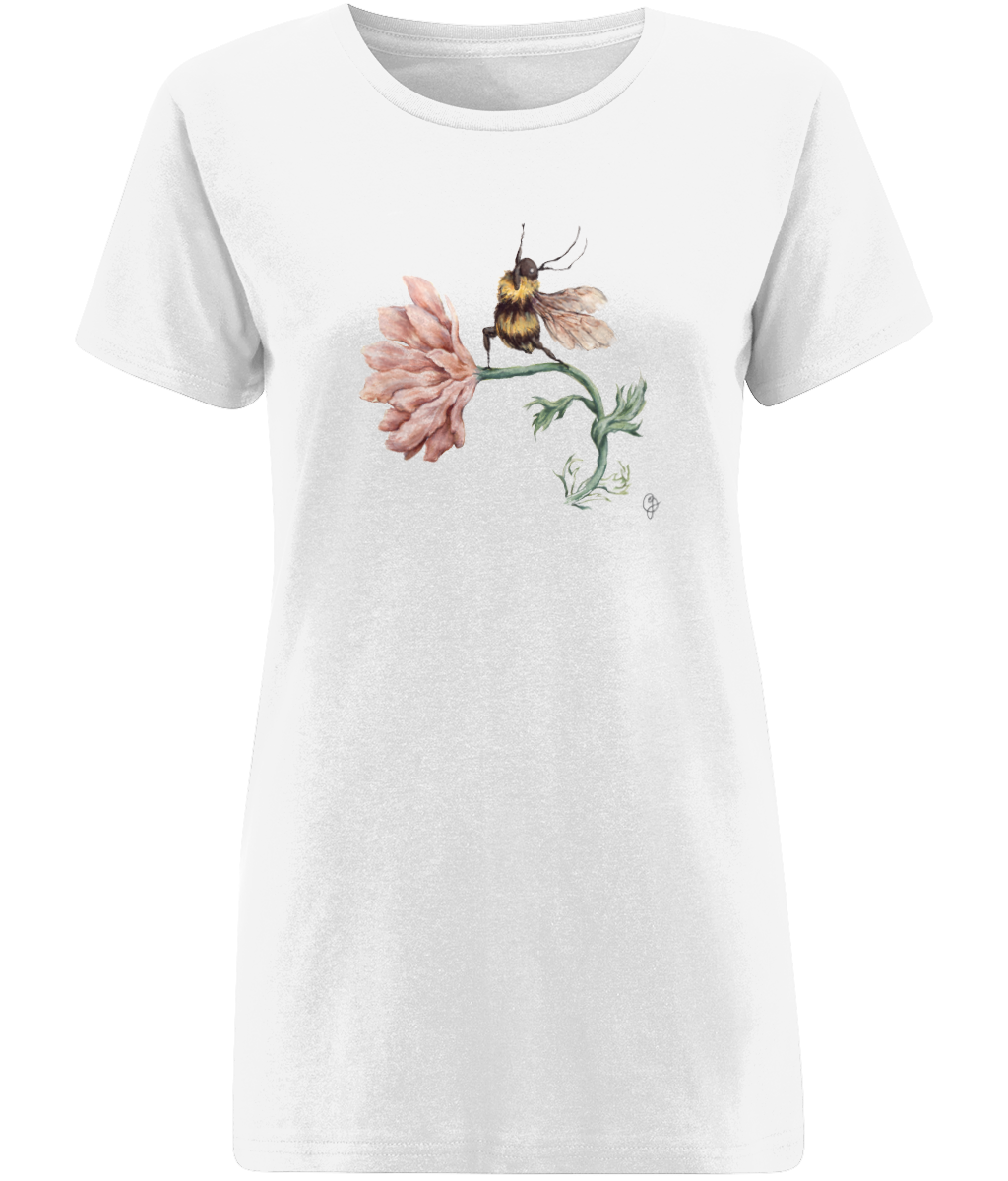 a cotton t-shirt with a watercolour yoga bee print