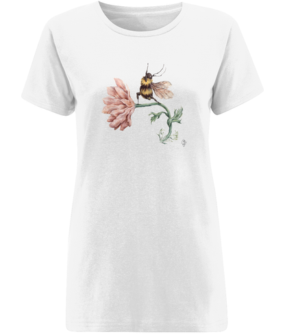 a cotton t-shirt with a watercolour yoga bee print