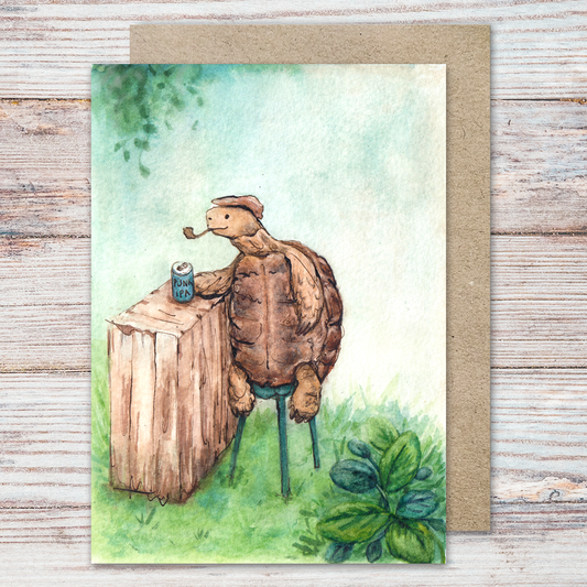 Tortoise having a beer Greeting Card