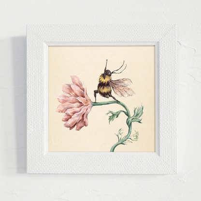 a framed print of a watercolour yoga bee illustration